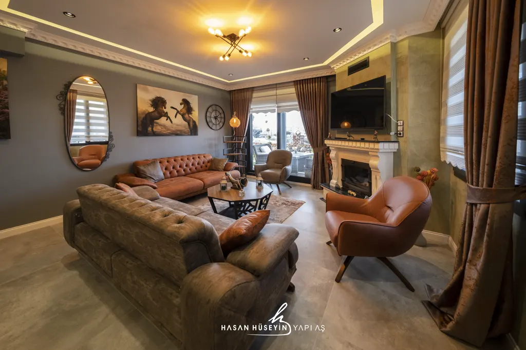 Daymoon City 2 villa salonu ve şömine